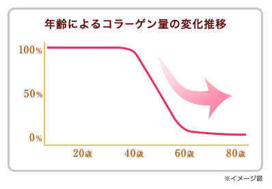 年齢によるコラーゲンの減少を示したグラフ